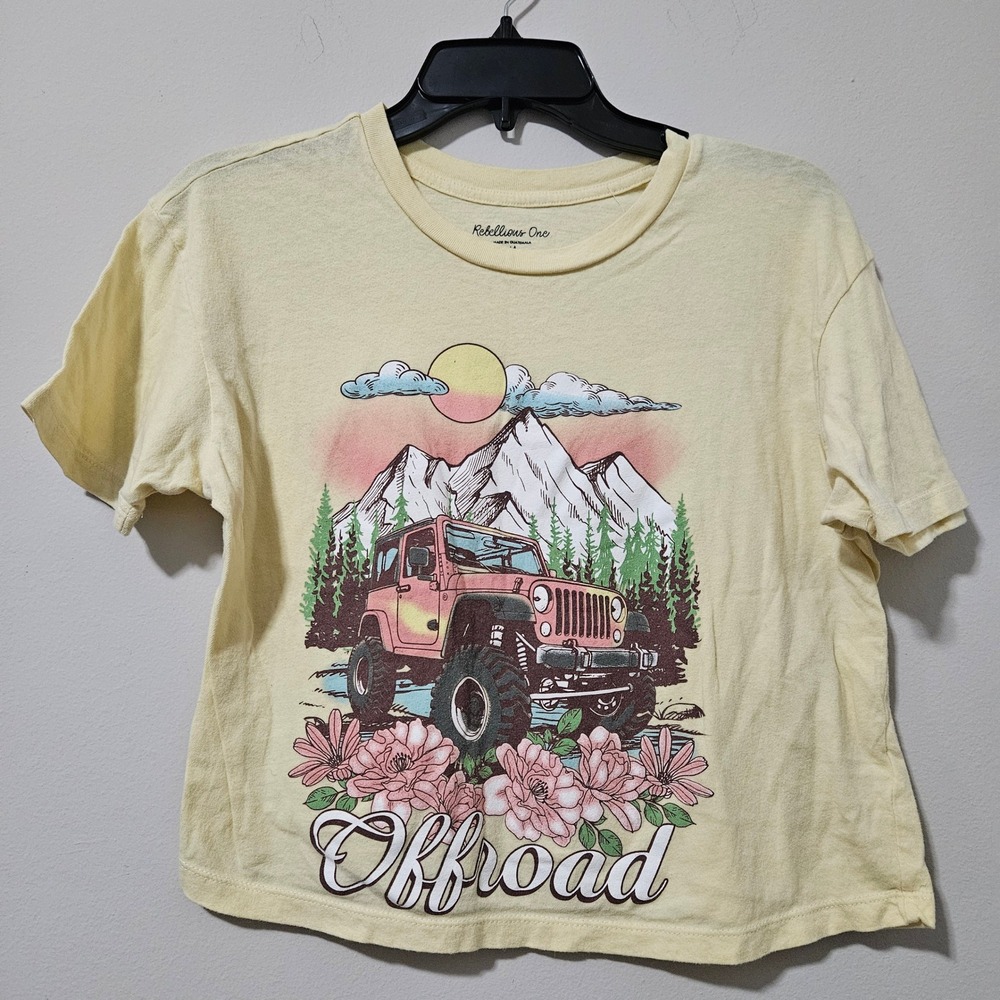 Rebellious One Womens Offroad Jeep Graphic Crop Top Yellow G8045J215R Medium